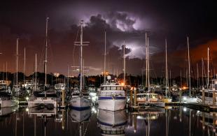 Boats in Cullen Bay Marine during lightening storm