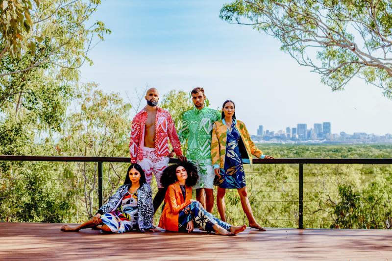 Models wearing Aboriginal Art inspired fashion