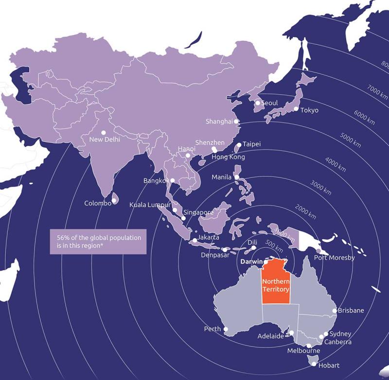 Northern Territory in relation to the rest of Asia Pacific